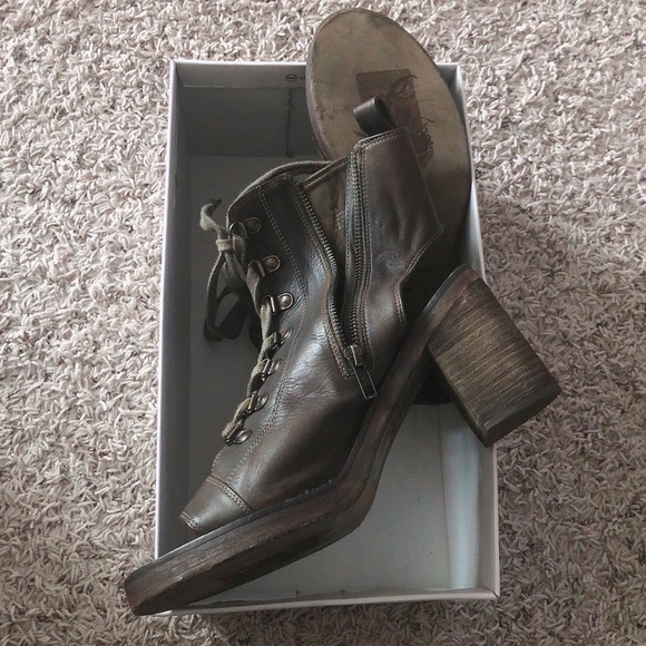NEW Free People Brown Open Toe Leather Booties City of Lights Size EU40 US10 - Picture 11 of 14